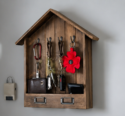 Rustic Wooden House Key Holder