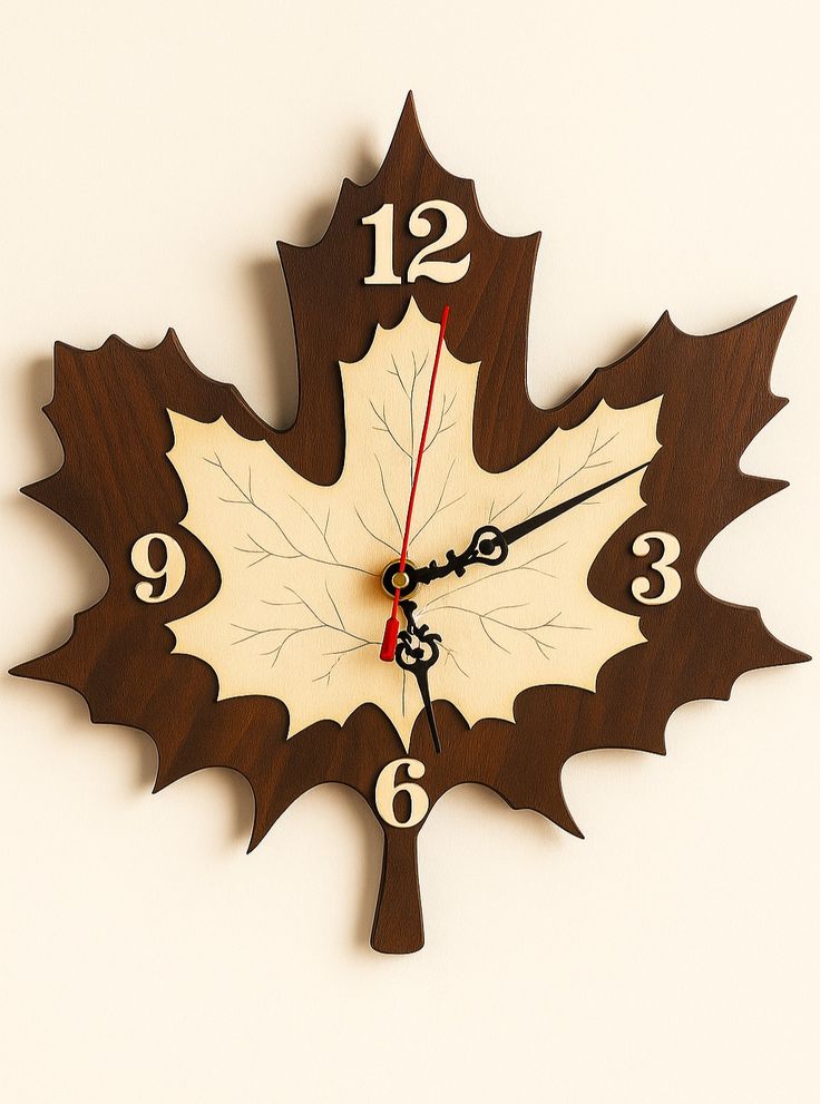 Maple Leaf Wooden Wall Clock