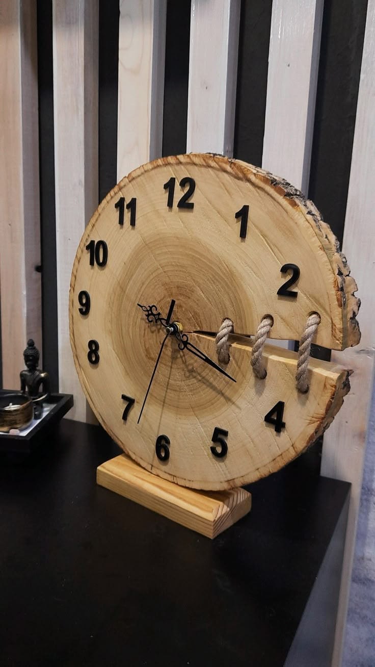 Rustic Handmade Wooden Table Clock